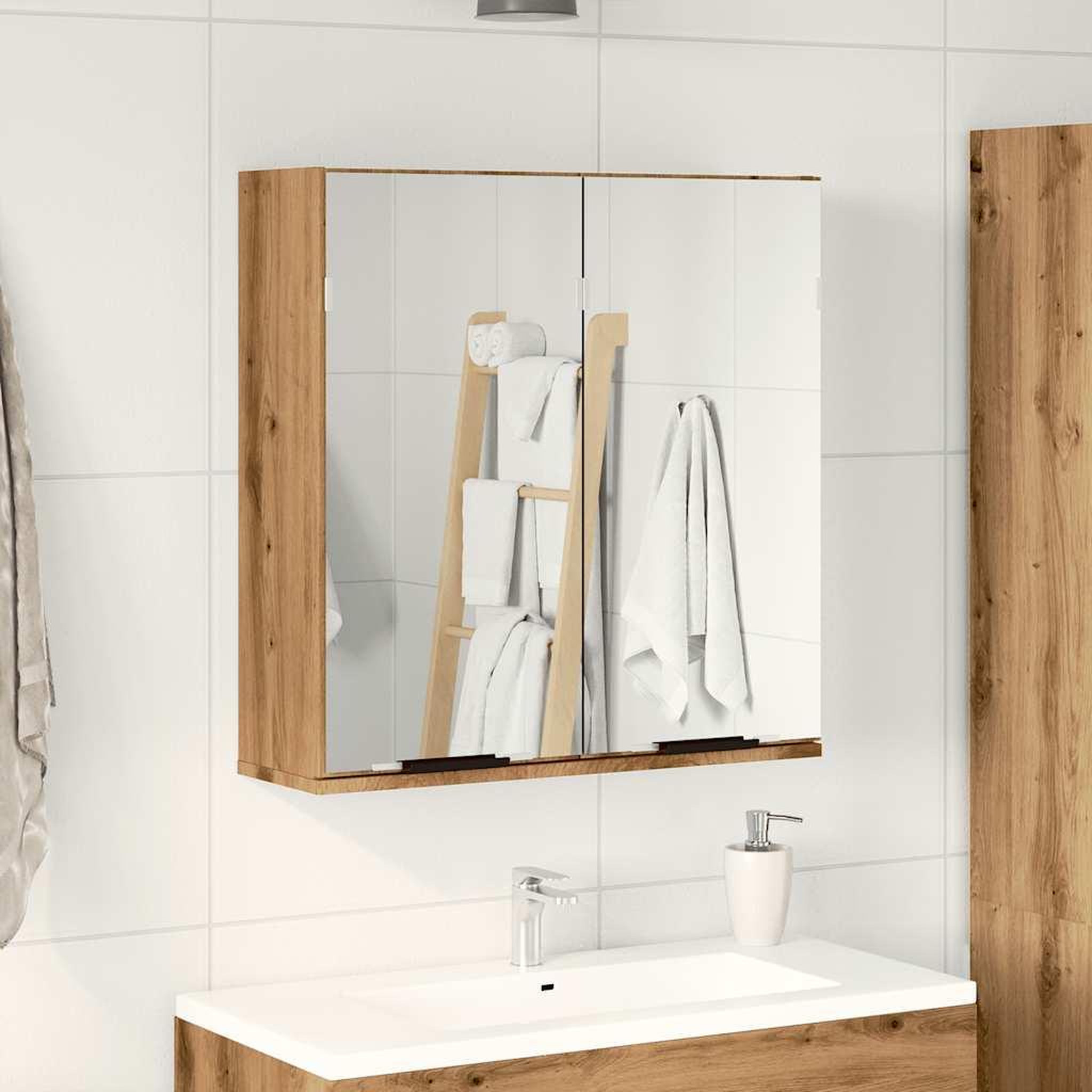 Voir la diapositive 3 : VIDAXL Armoire a miroir de salle de bain chene artisanal 64x20x66,5 cm