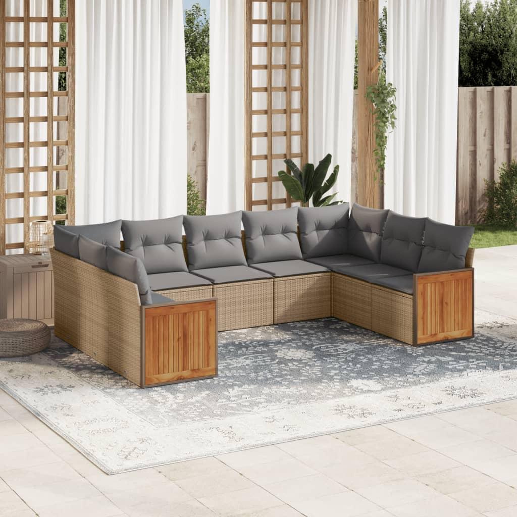 VIDAXL Salon de jardin avec coussins 9 pcs beige resine tressee