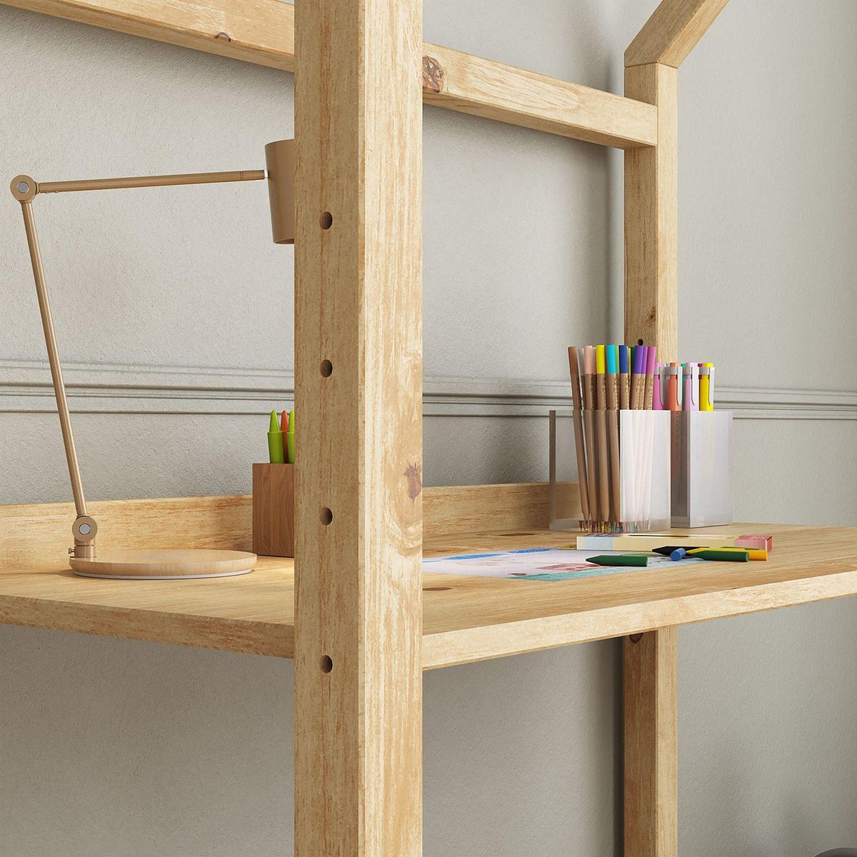 IDIMEX Bureau enfant évolutif TINA en forme de maison, en pin massif