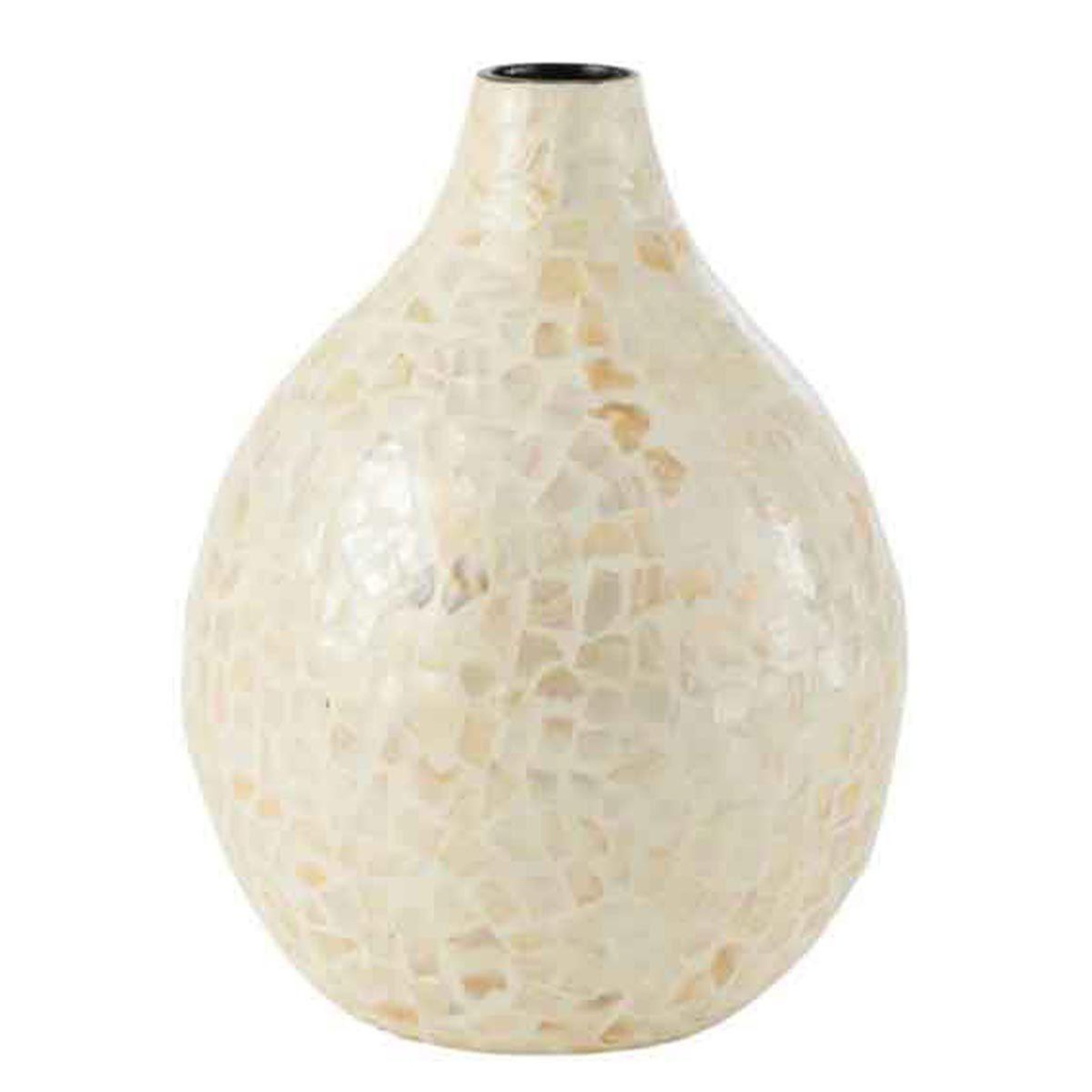 Voir la diapositive 1 : J-LINE Vase Goutte Motif Mosaïque  Nuye  33cm Ivoire