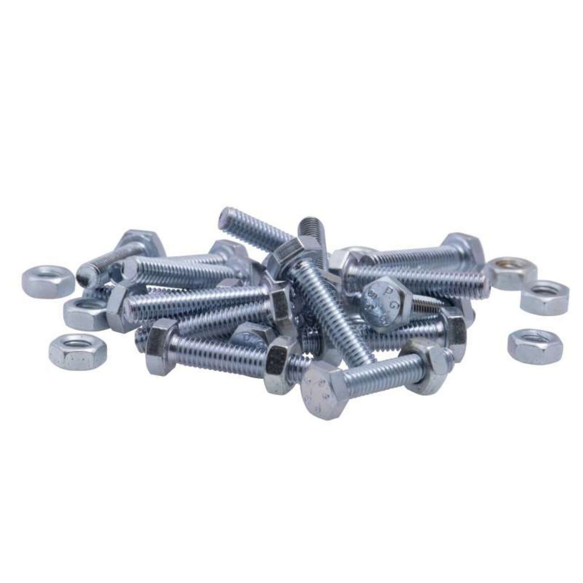  Boulon tête hexagonale et écrou Vissal finition zinguée Ø4 x 25 mm  lot de 18