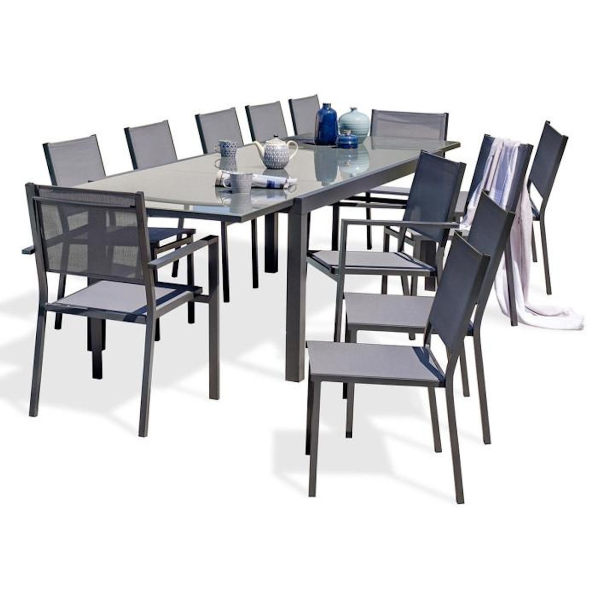 Paris Prix Ensemble Table de Jardin 10 Chaises & 2 Fauteuils  Tolede  200-300cm Gris Anthracite