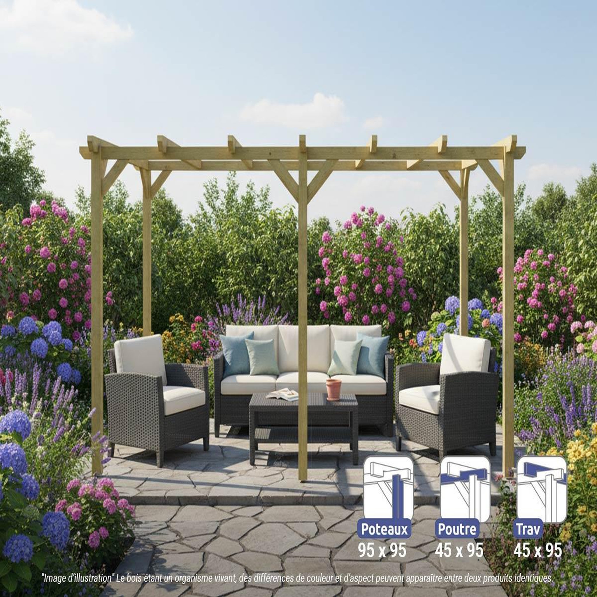JARDIDECO Pergola massive en bois tours 510 x 300 cm - maderland