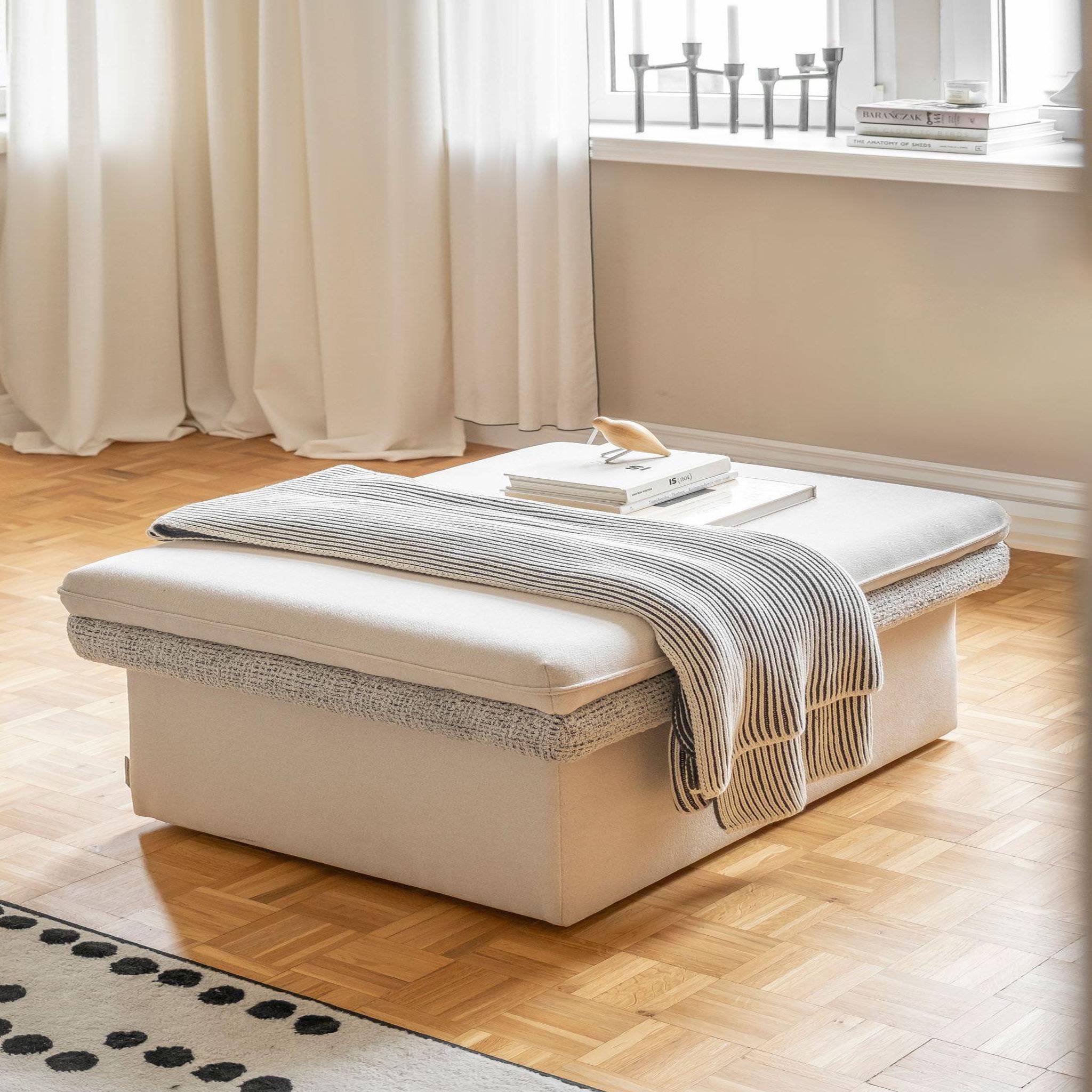 Voir la diapositive 5 : BEST MOBILIER Wilson - pouf avec rangement en tissu et tissu texturé