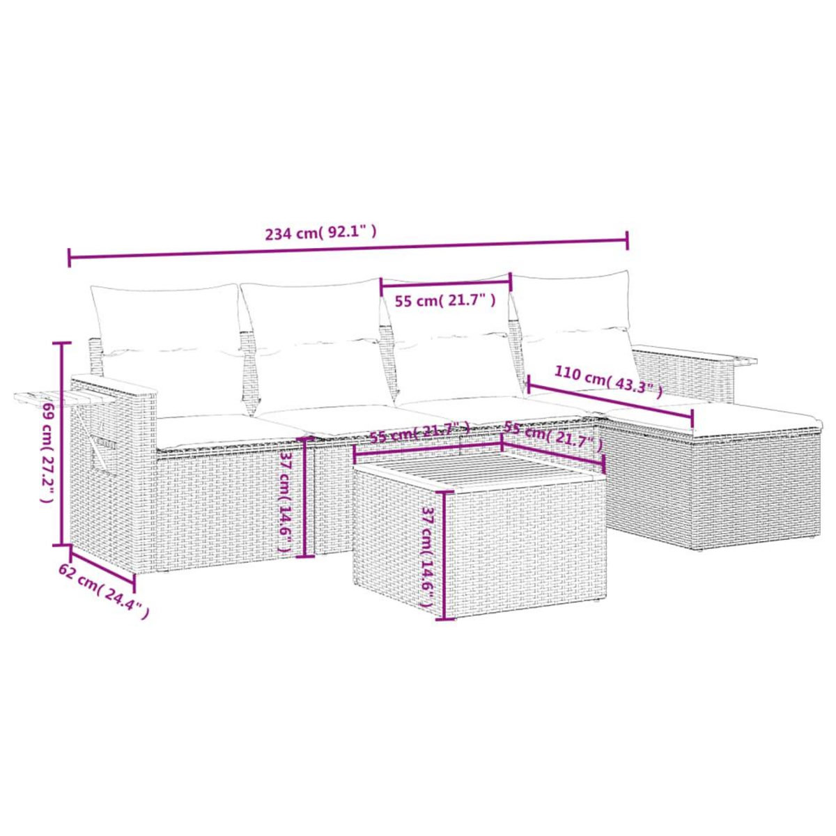 VIDAXL Salon de jardin avec coussins 6 pcs beige resine tressee