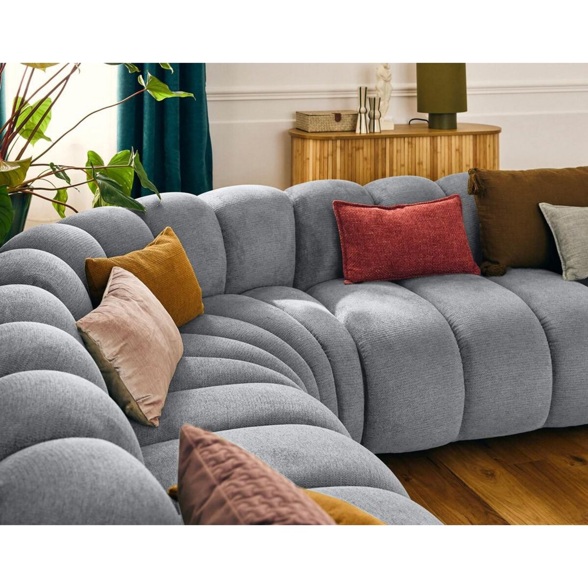 LISA DESIGN Debbie - canapé modulable d'angle droit 5 places en tissu texturé