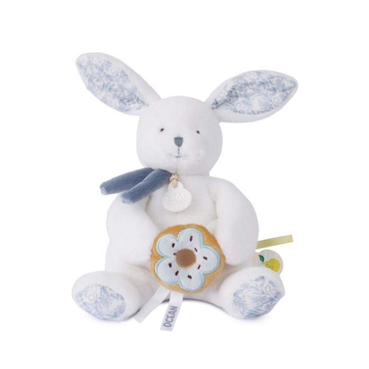 DOUDOU ET COMPAGNIE Lapin coeur Ocean - Pantin bleu avec donut 20cm