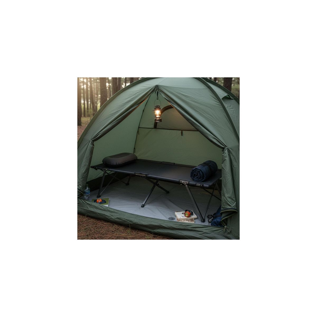 O'Camp Lit de camp pliable - O'camp - Avec housse de transport - Noir - Dimensions 207 x 75 x 50 cm