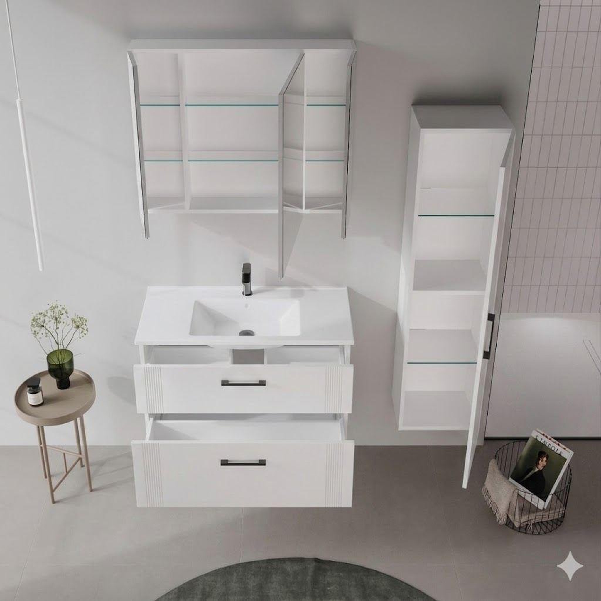 Voir la diapositive 3 : Habitat et Jardin Meuble Salle de Bain avec Miroir  Bari 100  - 97 x 16 x 66 cm - Matte White