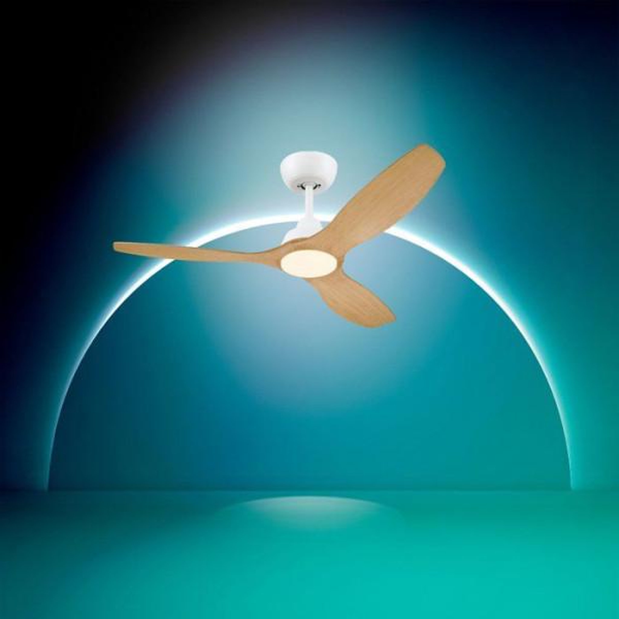 Voir la diapositive 2 : Philips Ventilateur de plafond - plafonnier  - philips - olas - pales fixes - diametre 132 cm - blanc/bois - led intégrée + télécommande