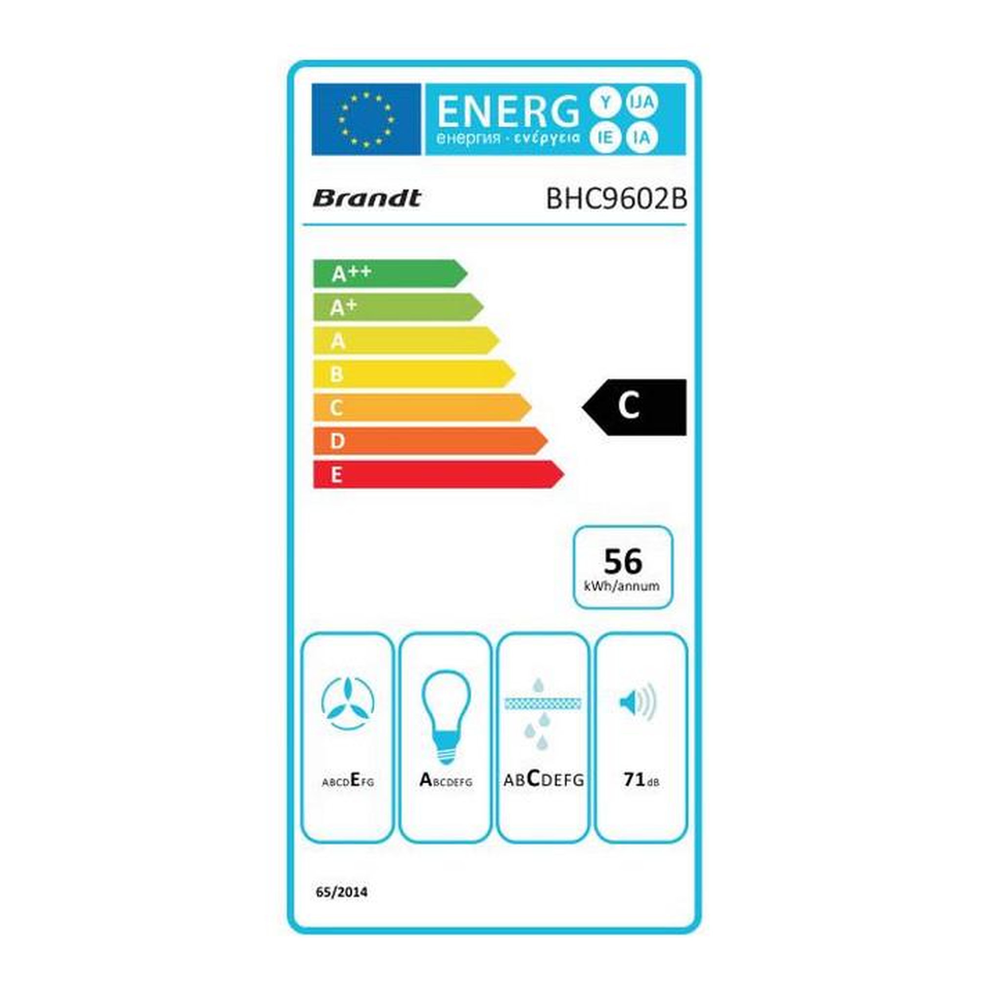 Voir la diapositive 2 : BRANDT Hotte visière 60cm 321m3/h noir - BHC9602B