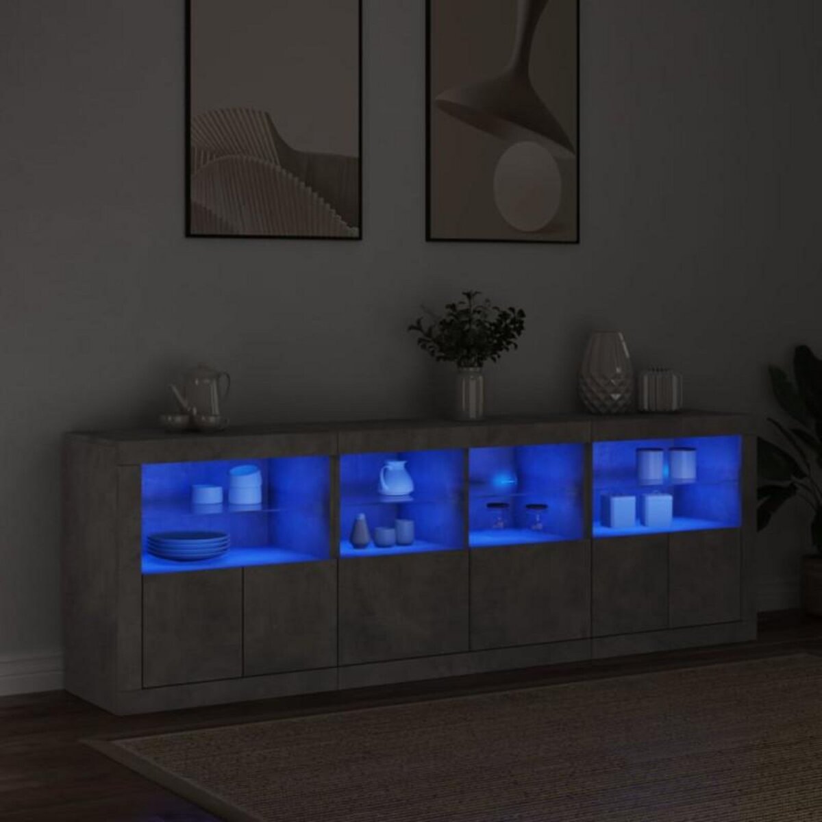 VIDAXL Buffet avec lumières LED gris béton 202x37x67 cm