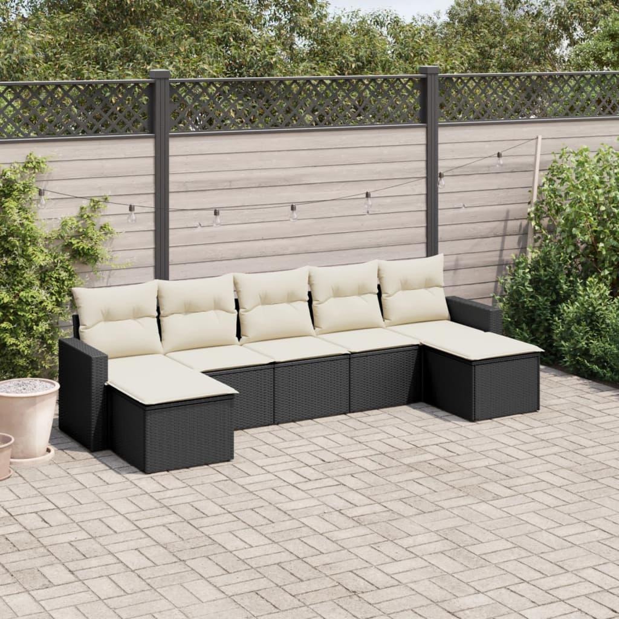 VIDAXL Salon de jardin 7 pcs avec coussins noir resine tressee