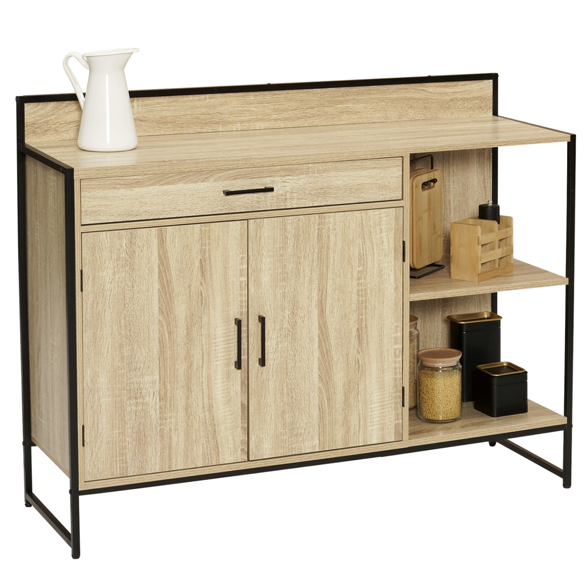 ID MARKET Buffet bas de cuisine 120 cm detroit plan de travail h.83 cm 2 portes + tiroir design industriel