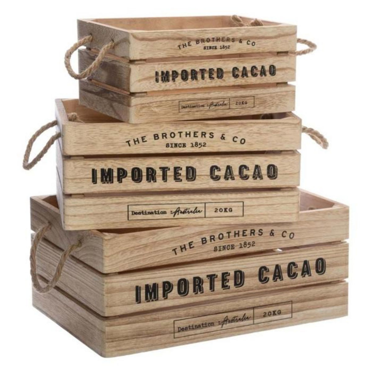 ATMOSPHERA Lot de 3 Cagettes en Bois  Brothers  35cm Naturel