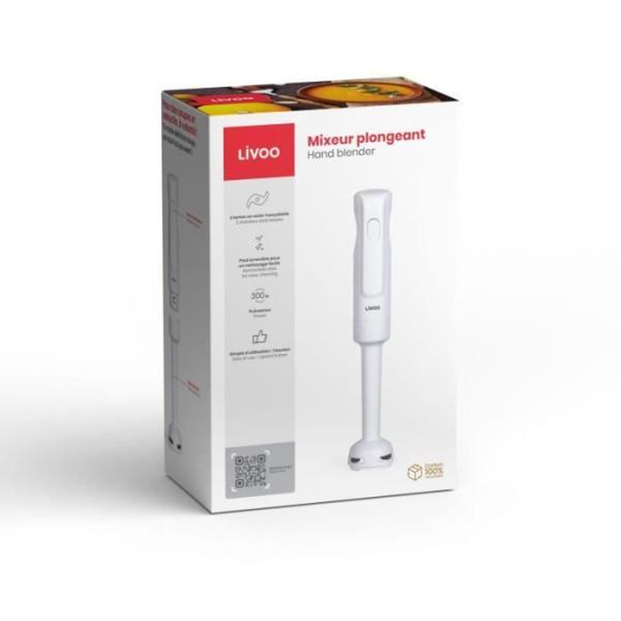 Voir la diapositive 4 : LIVOO Mixeur Electrique  plongeant - LIVOO - 300 W - 2 lames inox - 1 vitesse - Blanc