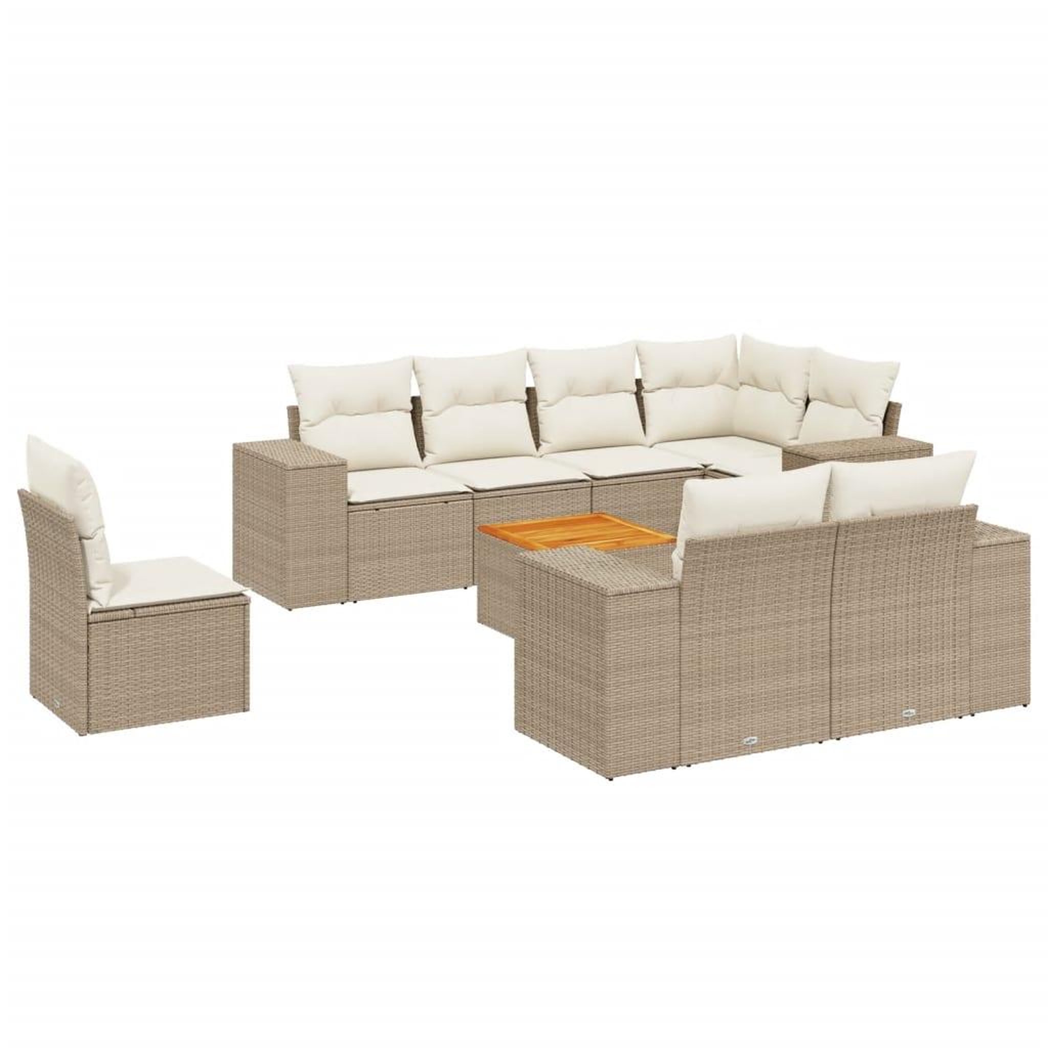 Voir la diapositive 2 : VIDAXL Salon de jardin avec coussins 9 pcs beige resine tressee