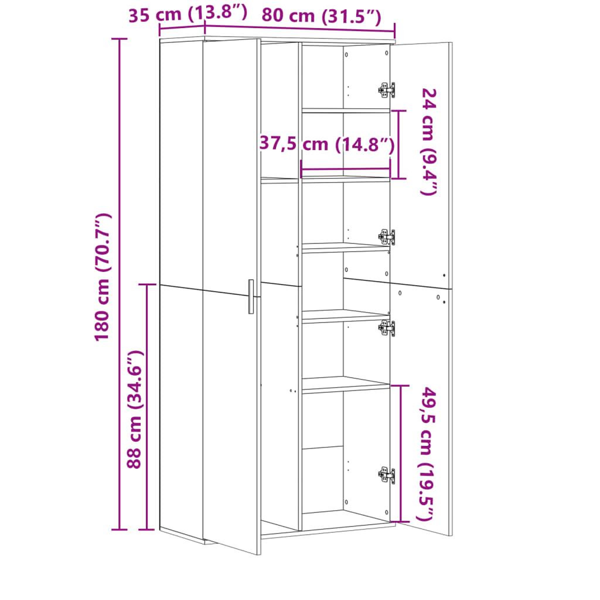 Voir la diapositive 6 : VIDAXL Buffet haut chene sonoma 80x35x180 cm bois d'ingenierie