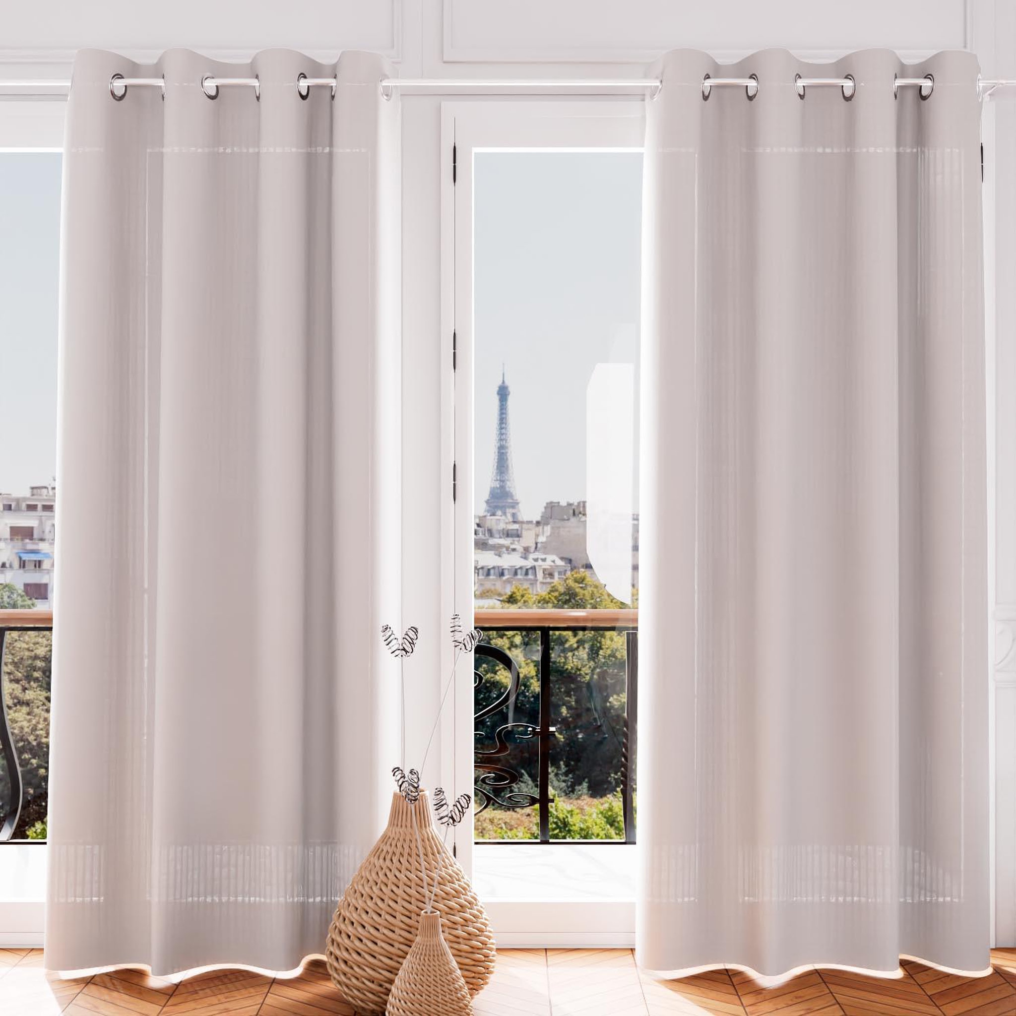 Voir la diapositive 2 : SOLEIL D'OCRE Voile oeillets jacquard 135X250 cm VELVET, par Soleil d'ocre