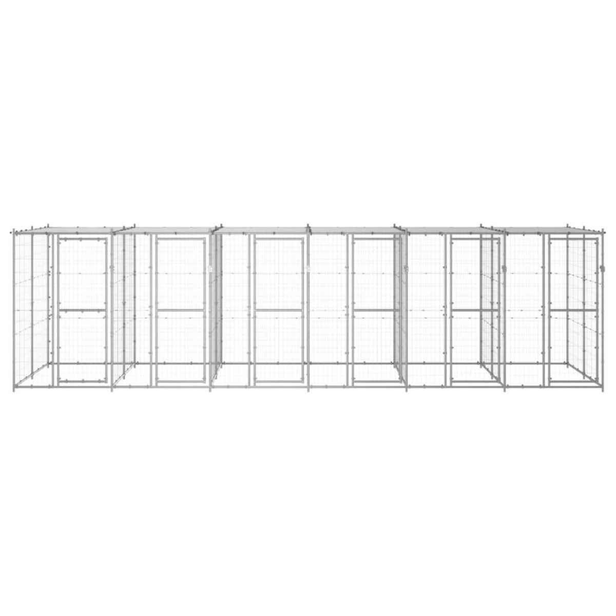 VIDAXL Chenil exterieur Acier galvanise avec toit 14,52 m²