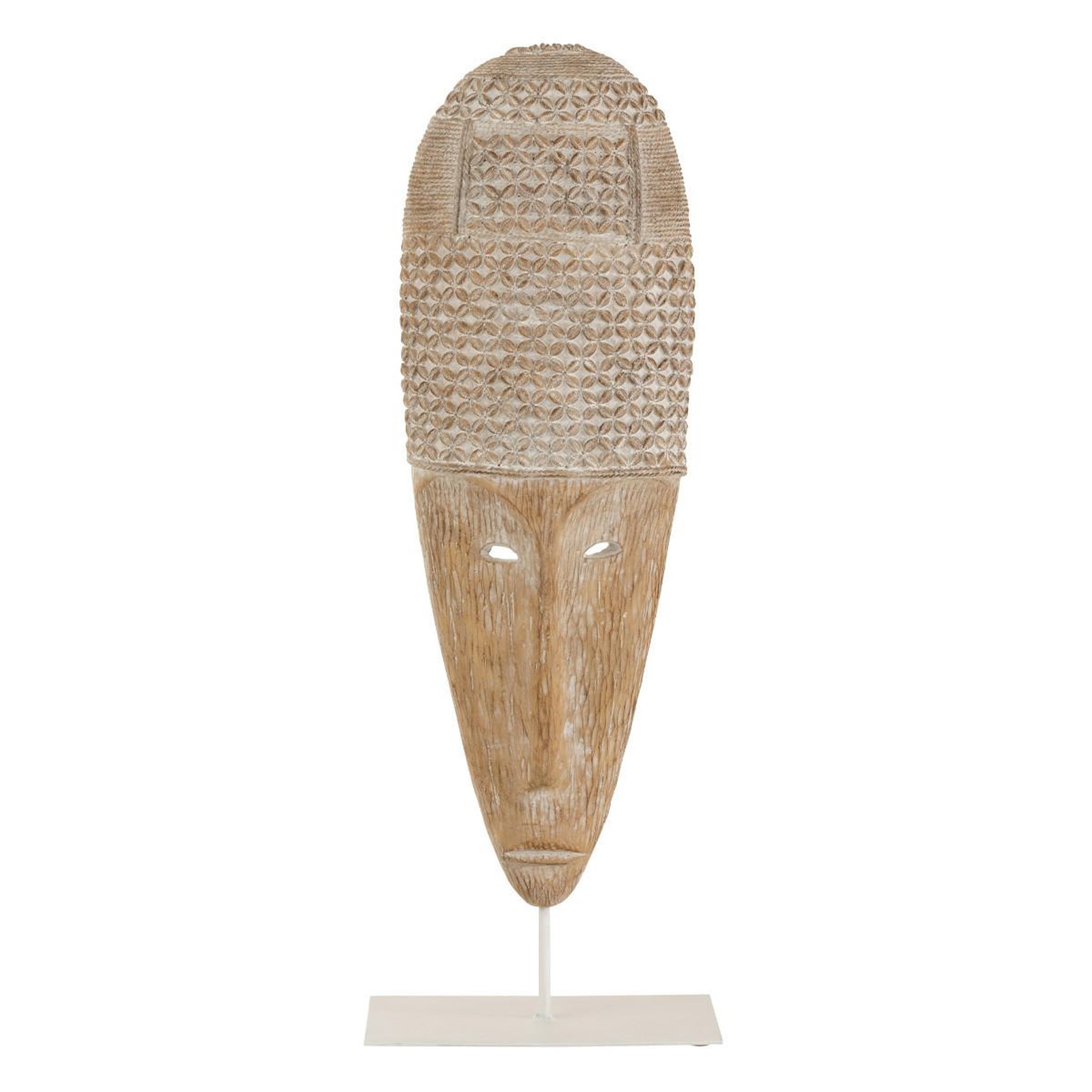 J-LINE Statuette déco  masque sur pied  64cm blanc & beige