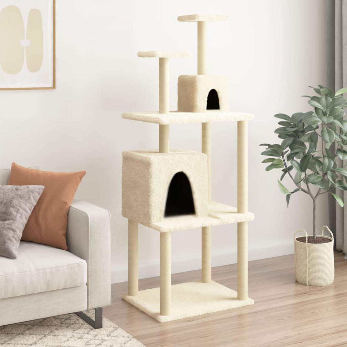 VIDAXL Arbre a chat avec griffoirs en sisal Creme 167 cm
