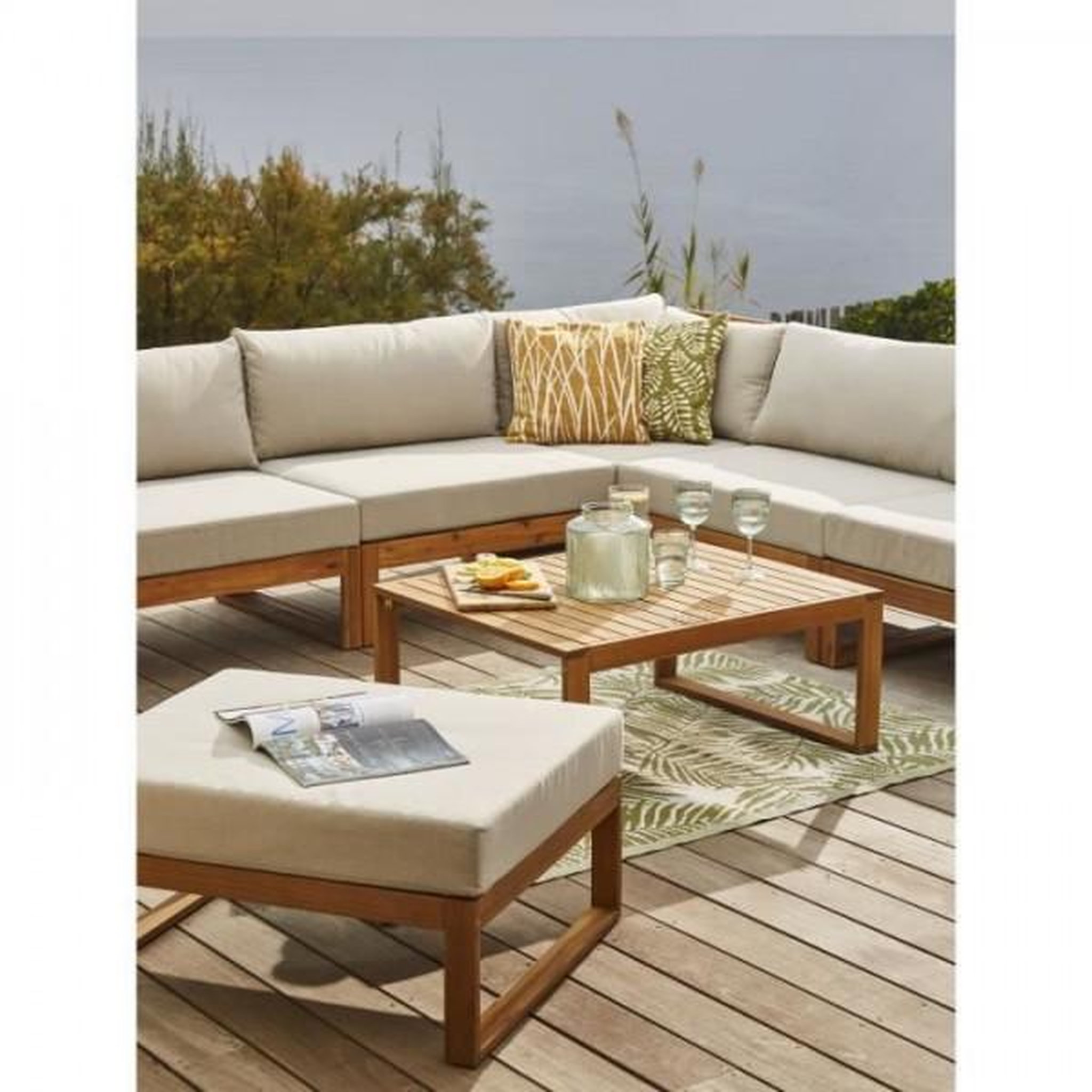 Voir la diapositive 2 : BOCARNEA Salon de jardin en bois d'Acacia FSC - 7 personnes - Levata - Lin