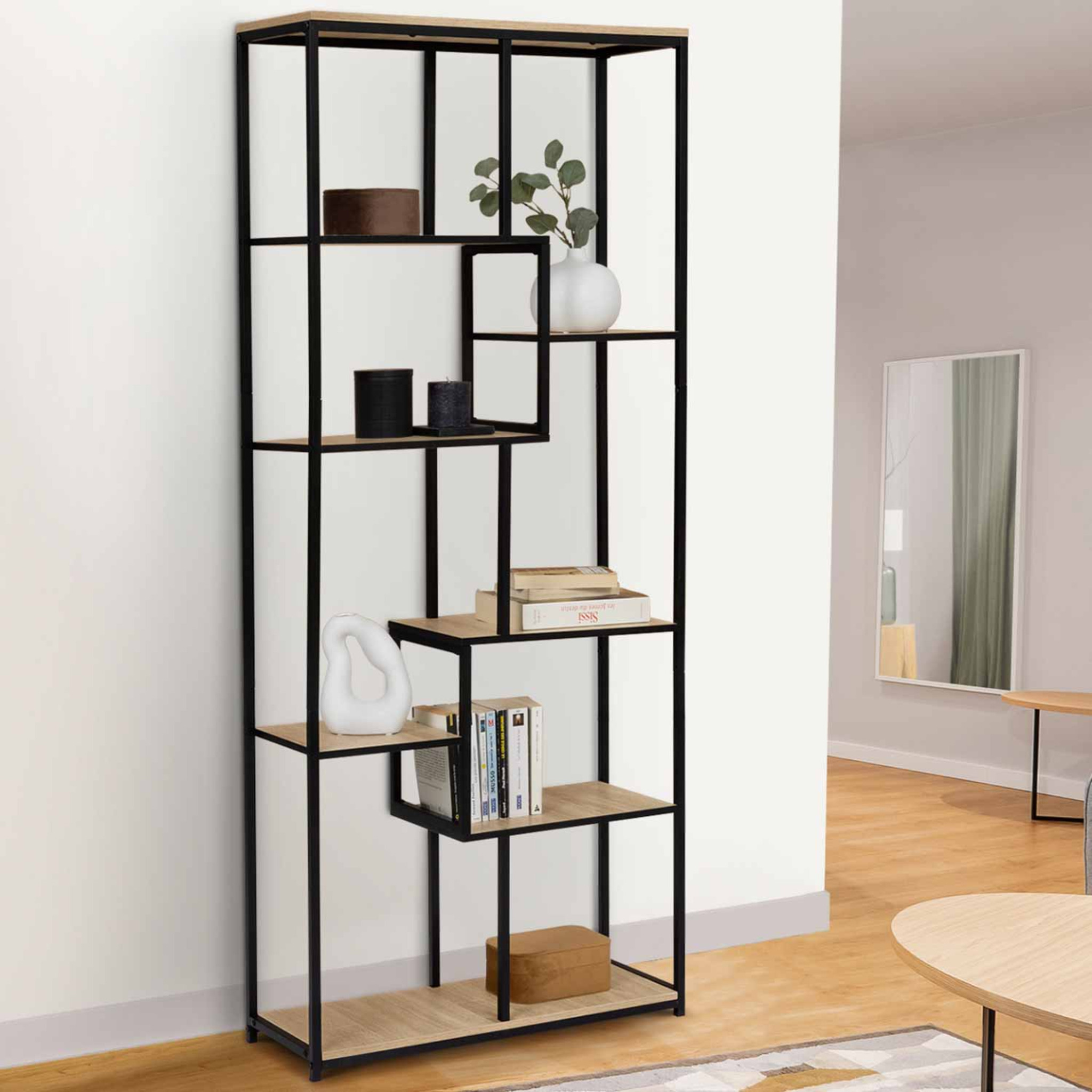 Voir la diapositive 2 : ID MARKET Etagère bibliothèque asymétrique 8 niveaux detroit design industriel 161 cm