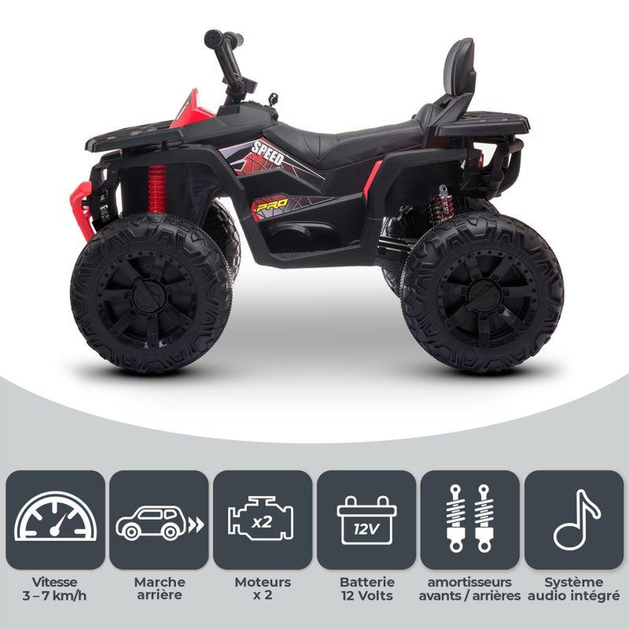 Voir la diapositive 3 : PLAY4FUN Quad électrique 2x 40W pour enfant - avec 4 suspensions, Marche AV/AR et Système audio