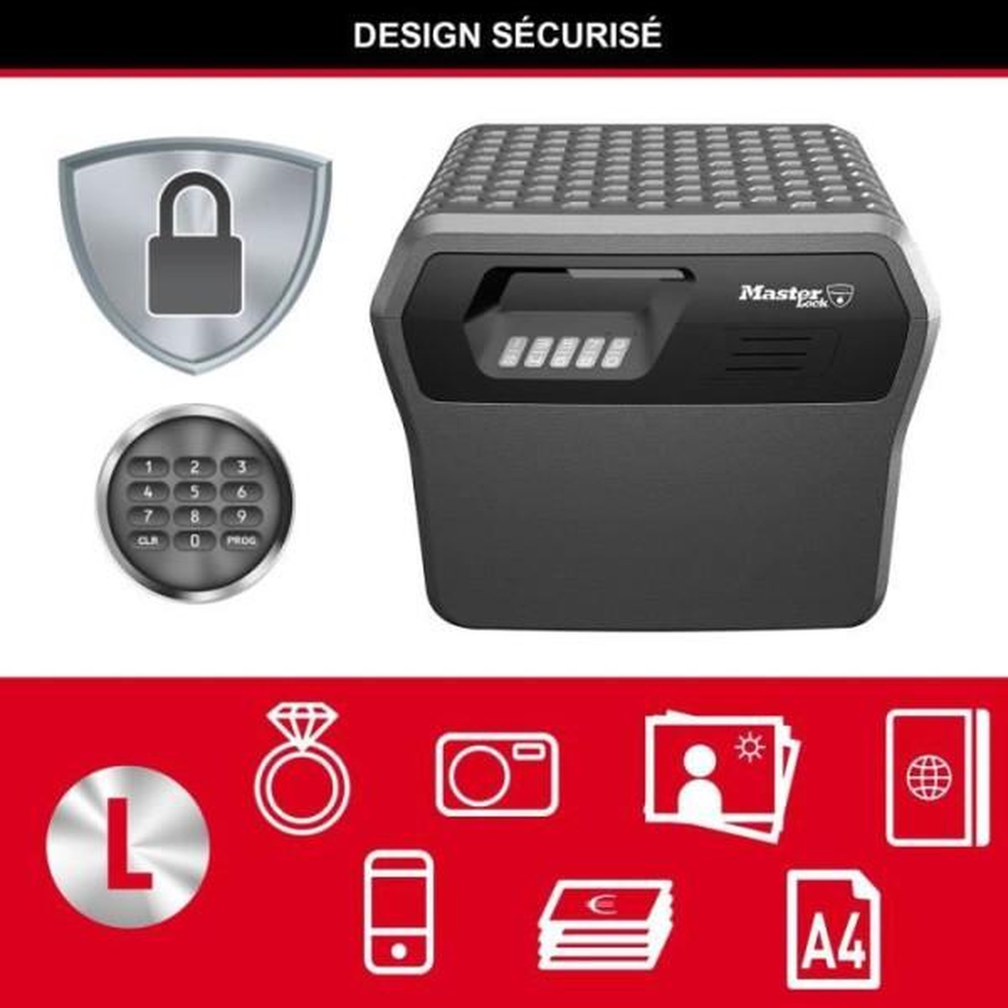 Voir la diapositive 5 : Master lock Caisse de sécurité anti feu - master lock - fhw40300eurhro - ignifuge et etanche - large 18,5l - combinaison electronique