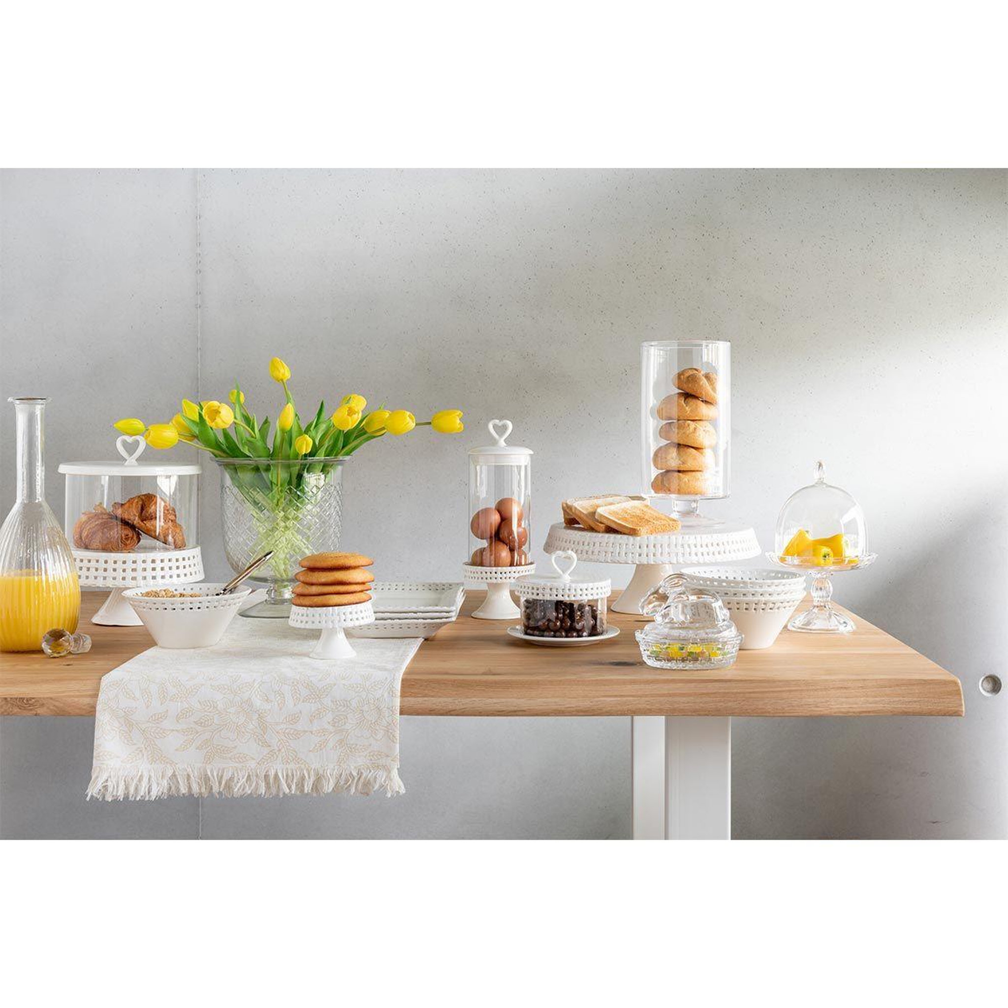 Voir la diapositive 4 : J-LINE Plat à gâteaux en céramique  vercer  31cm blanc