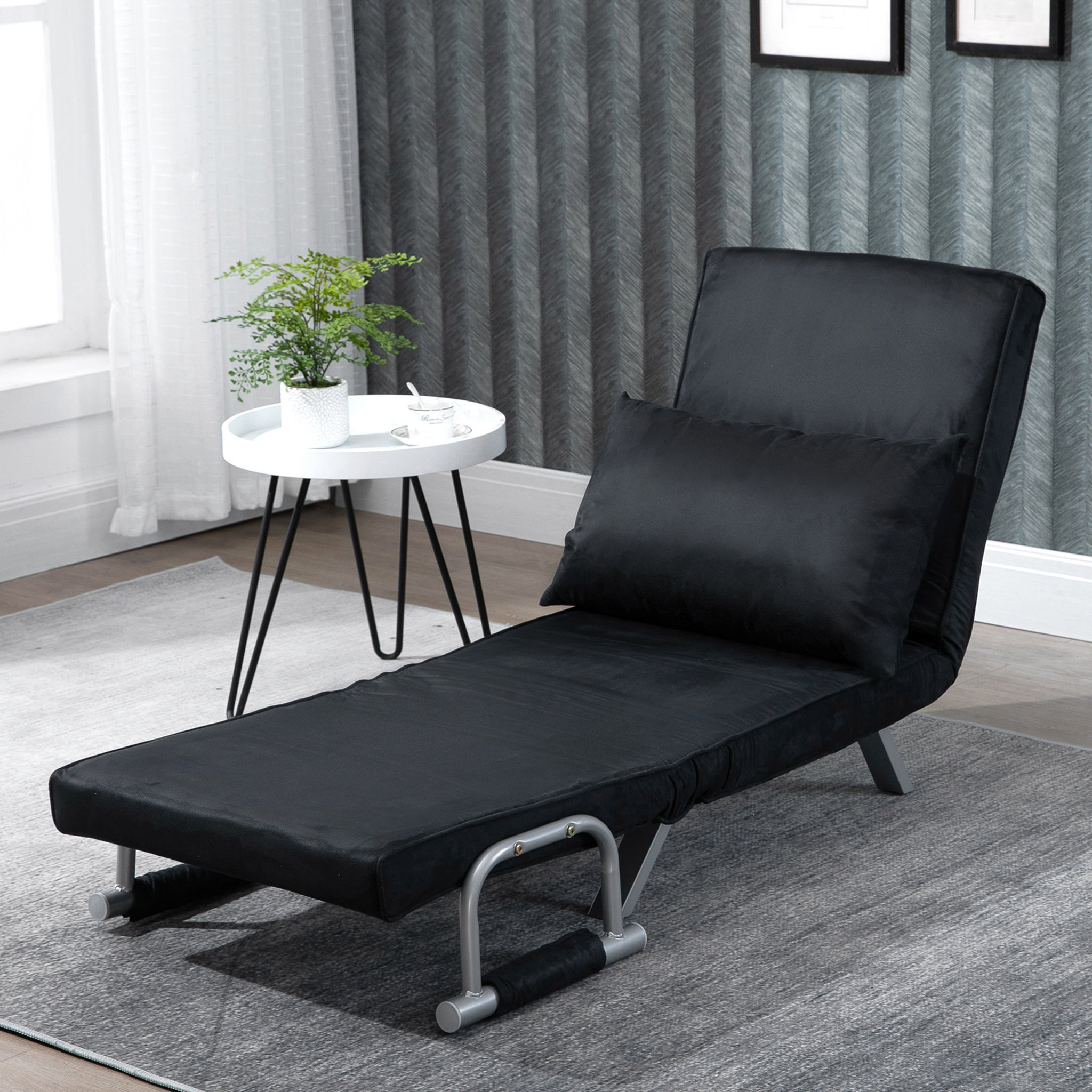 Voir la diapositive 4 : HOMCOM Fauteuil chauffeuse canapé-lit convertible 1 place déhoussable grand confort coussin pieds accoudoirs métal suède noir