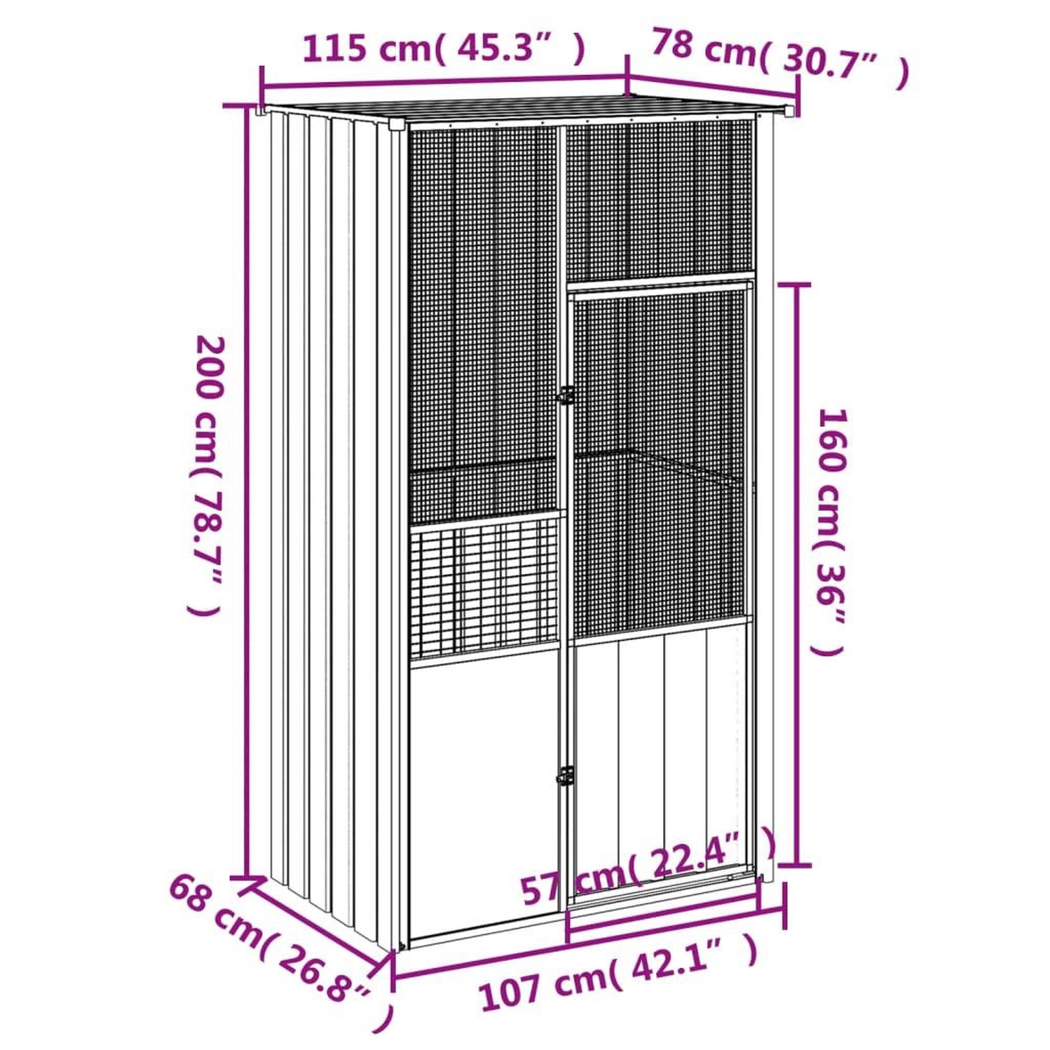 Voir la diapositive 6 : VIDAXL Cage a oiseaux anthracite 115x78x200 cm acier galvanise