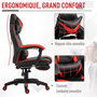 Voir la diapositive 4 : HOMCOM HOMCOM Fauteuil gamer grand confort fauteuil de bureau gamer pivotant inclinable avec coussins et repose-pieds revêtement synthétique noir rouge