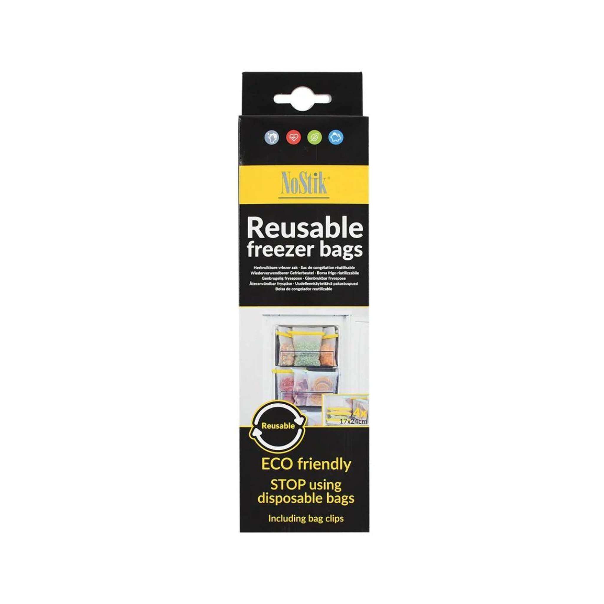 Voir la diapositive 2 : NOSTIK Set 4 sacs congelation + clips