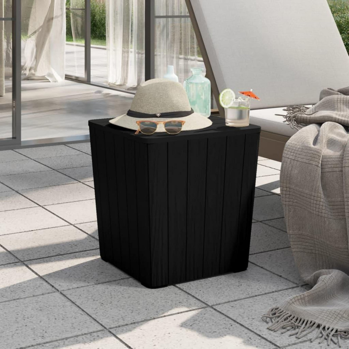VIDAXL Table de jardin avec couvercle amovible noir polypropylene