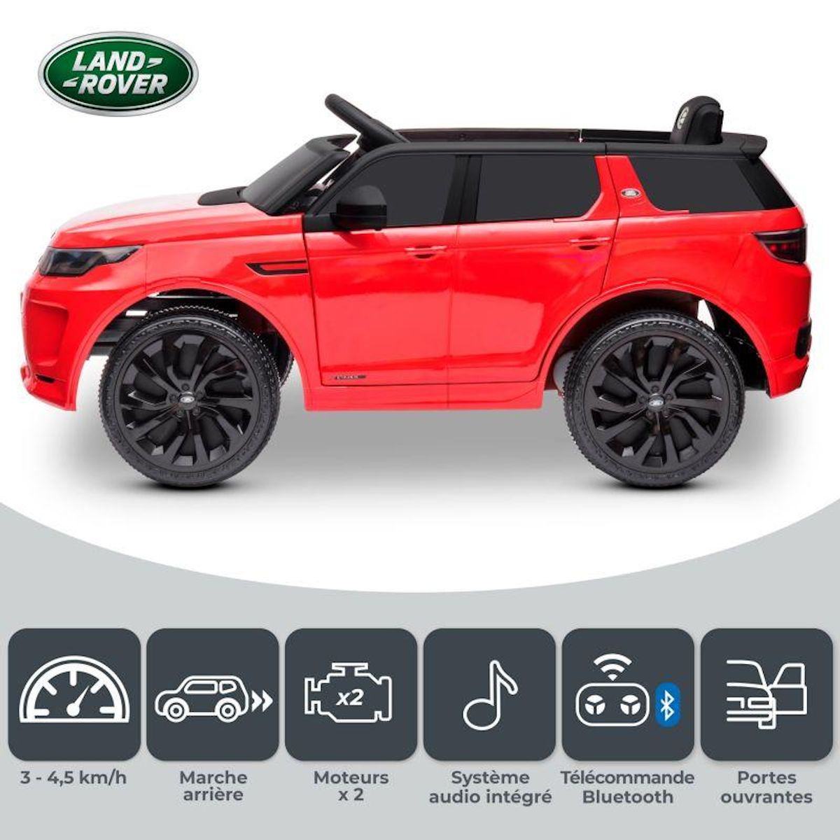 PLAY4FUN Voiture électrique SUV pour enfant Land Rover Discovery 2x 25W - marche AV/AR, Phares et Système audio