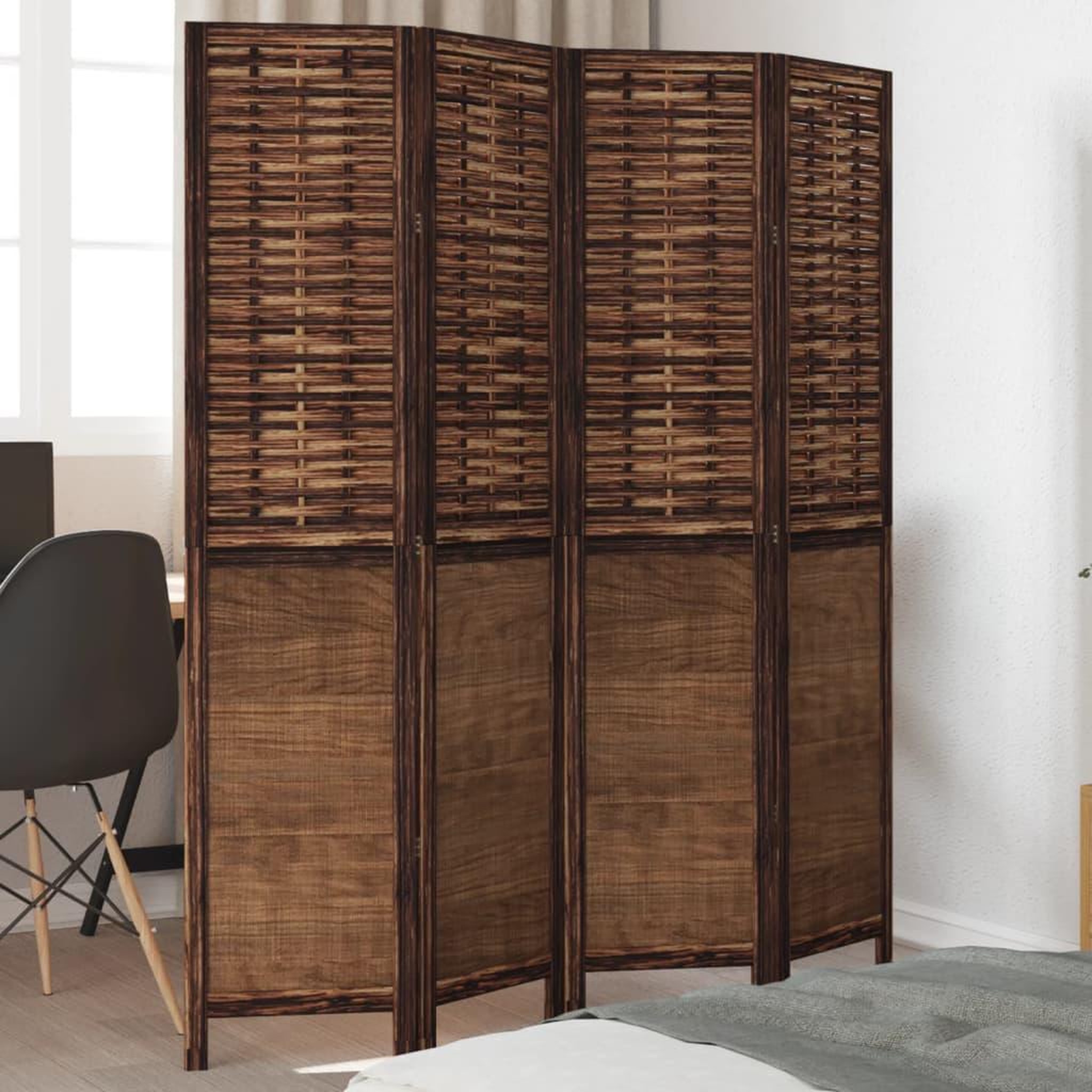 VIDAXL Cloison de separation 4 panneaux marron fonce paulownia massif