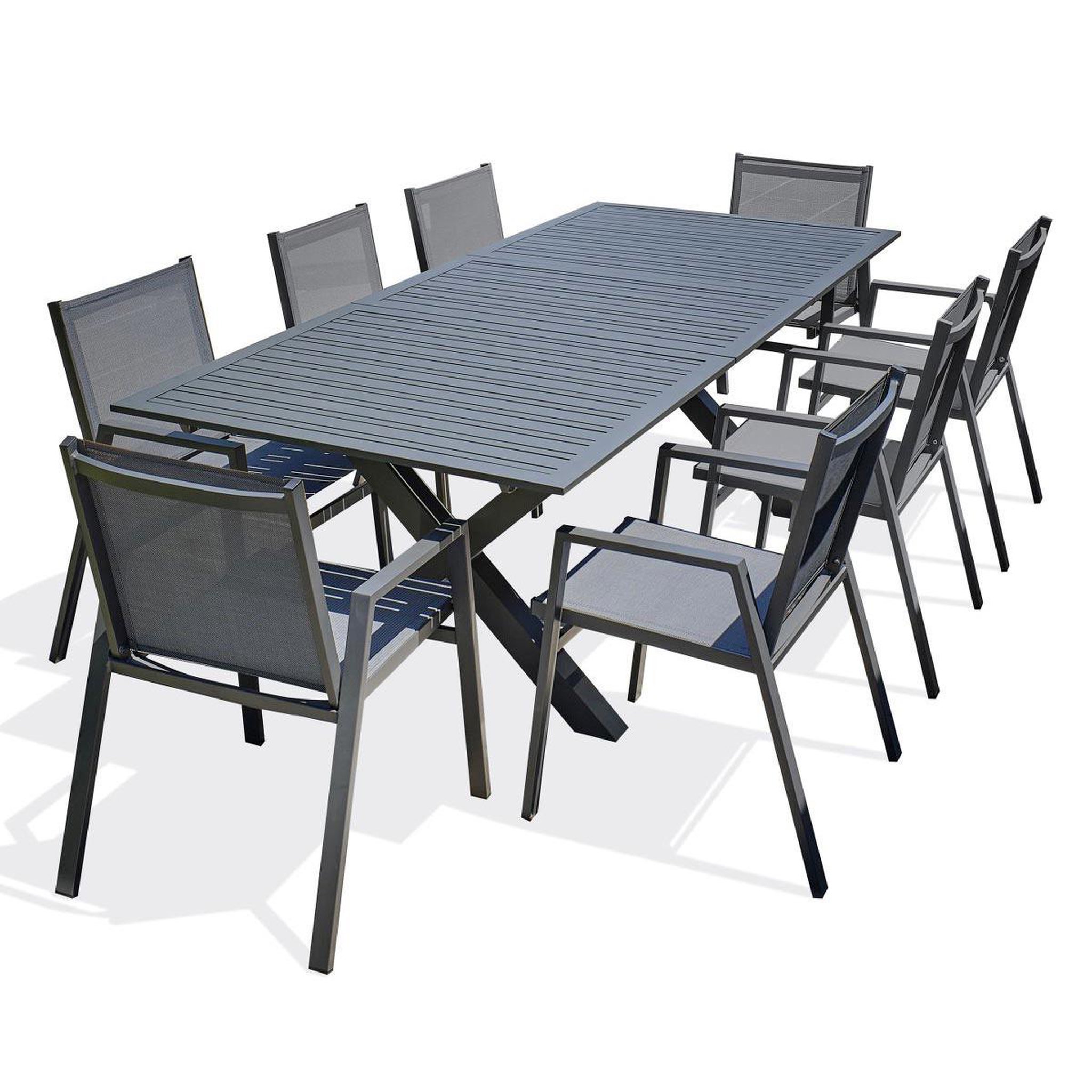 DCB GARDEN Ensemble Table de Jardin Extensible & 8 Fauteuils  Floride  180-240cm Gris Anthracite