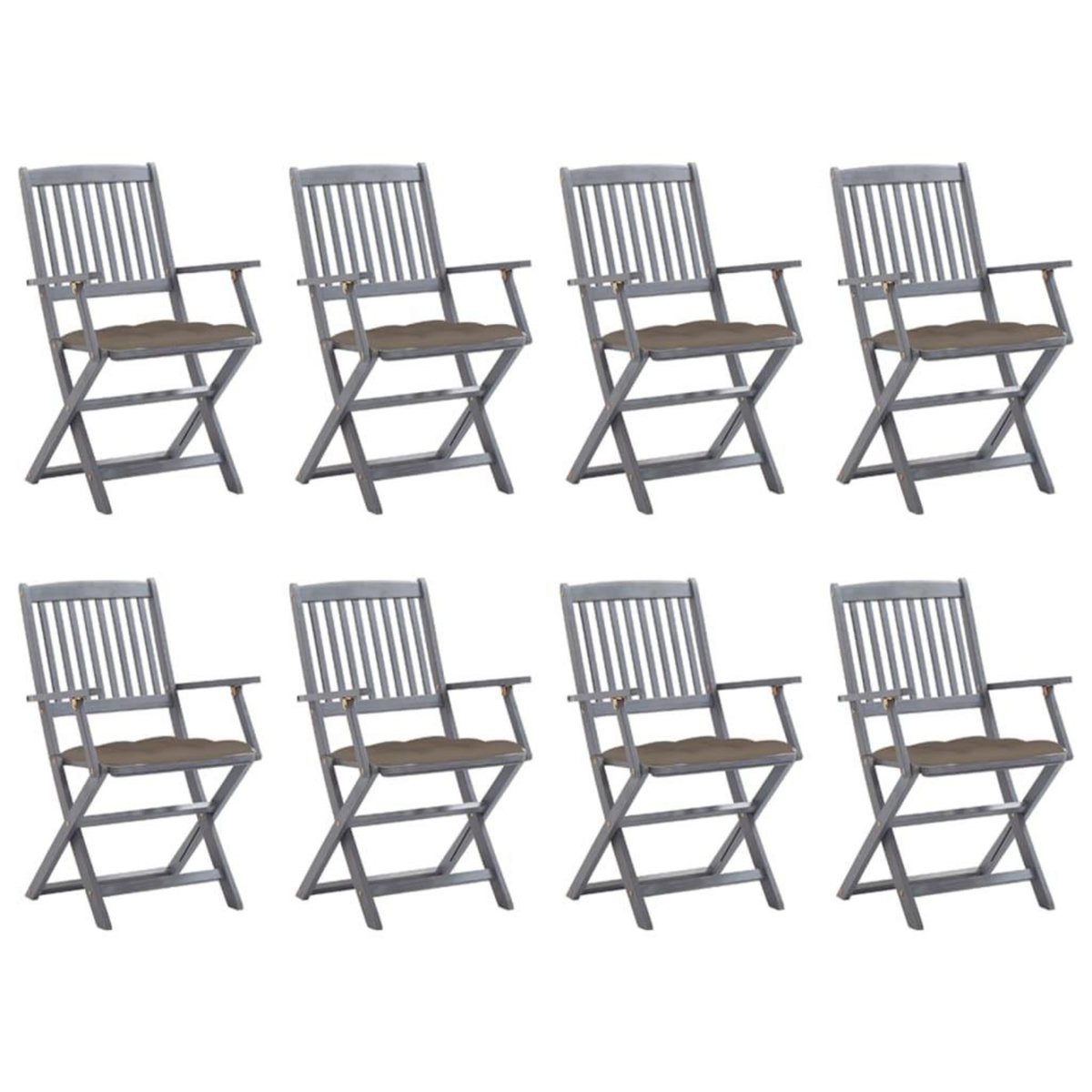 VIDAXL Chaises pliables d'exterieur lot de 8 et coussins Bois d'acacia