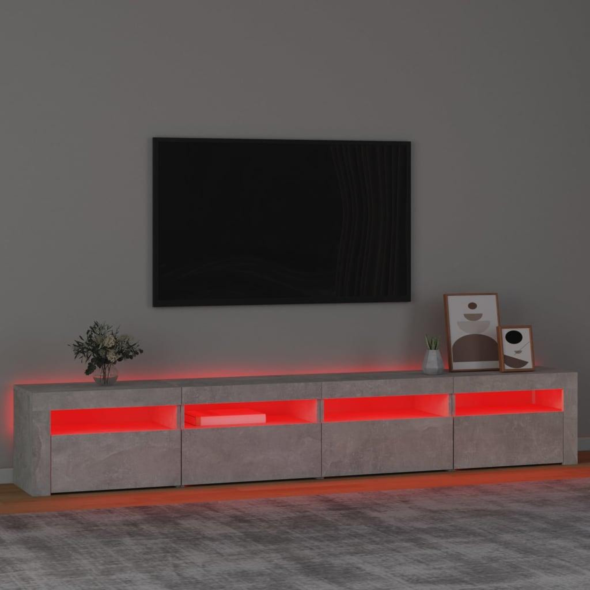 Voir la diapositive 5 : VIDAXL Meuble TV avec lumieres LED Gris beton 240x35x40 cm