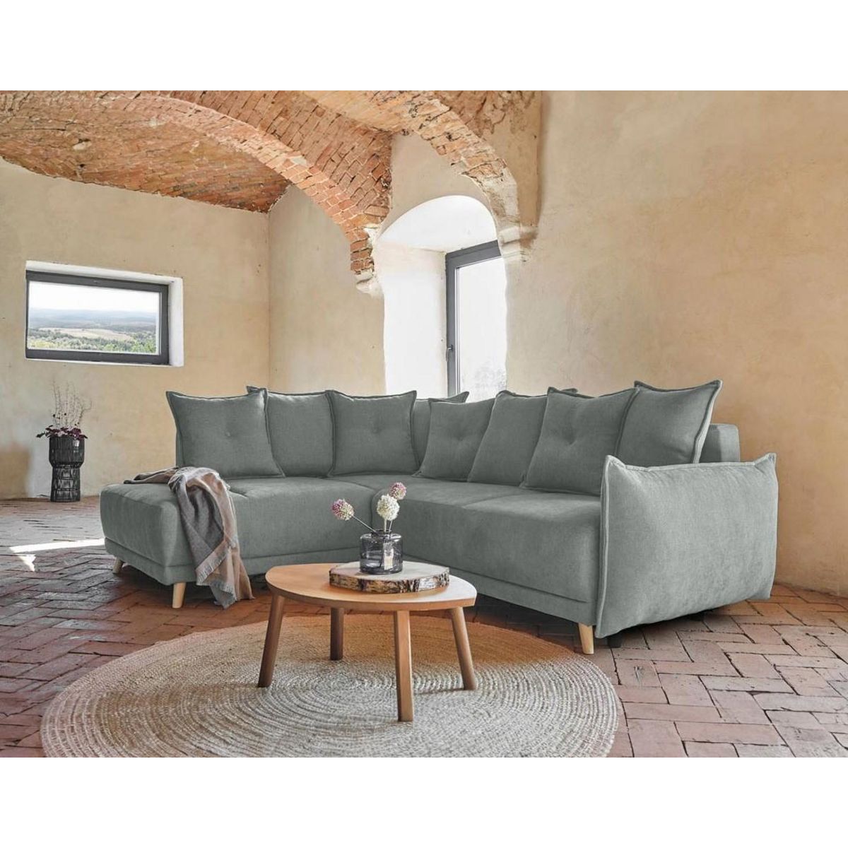 BEST MOBILIER Lena - canapé d'angle gauche convertible - 5 places - gris clair - style scandinave - gris clair