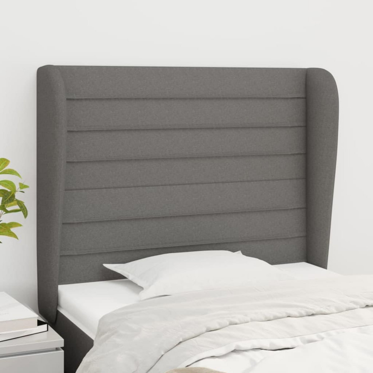 VIDAXL Tete de lit avec oreilles Gris fonce 103x23x118/128 cm Tissu
