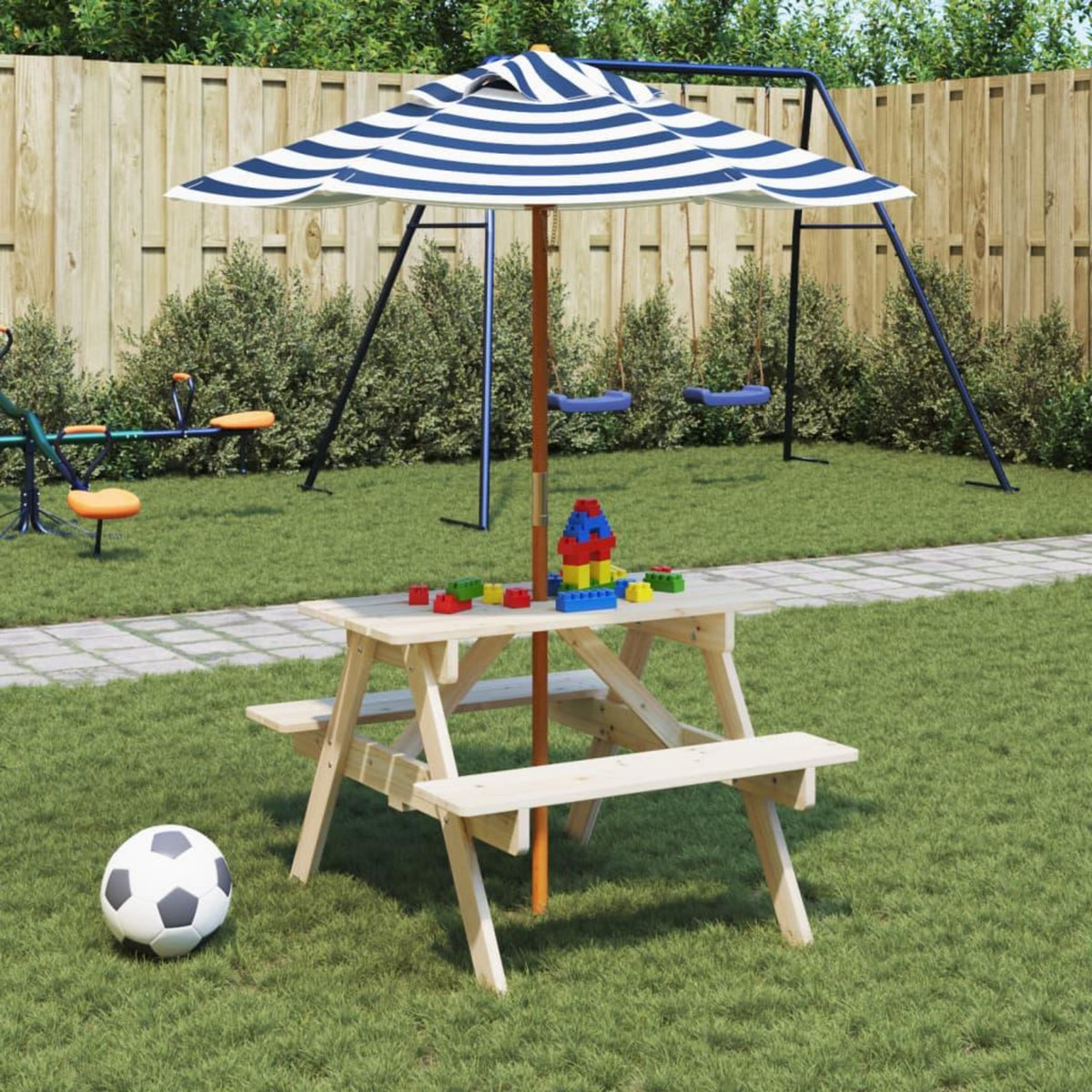 VIDAXL Table de pique-nique pour 4 enfants avec parasol bois de sapin