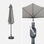 Voir la diapositive 6 : SWEEEK Parasol de balcon Ø250cm  – CALVI – Demi-parasol droit, mât central en aluminium avec manivelle d'ouverture