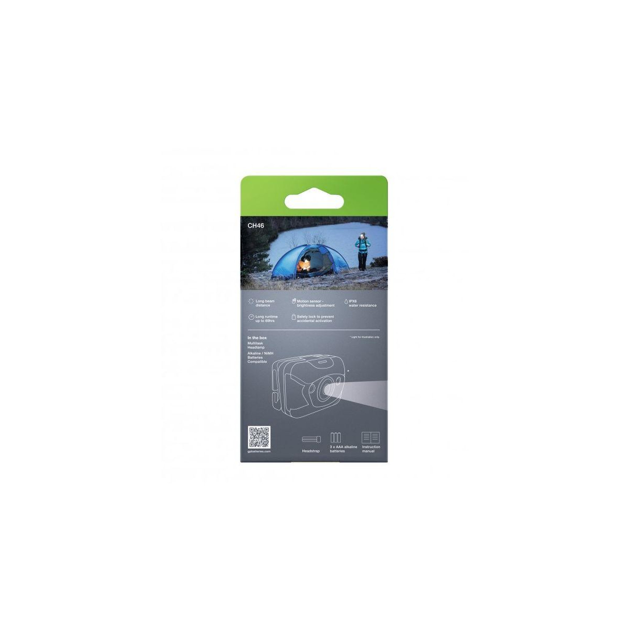 Voir la diapositive 3 : GP BATTERIES Lampe frontale Frontale 300 Lumens CH46