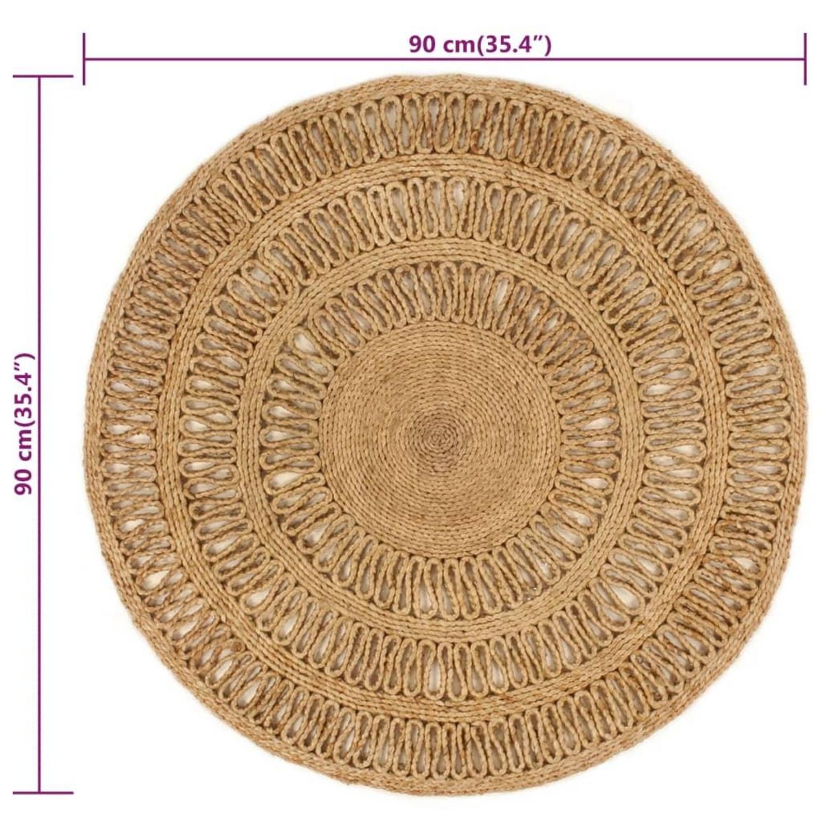 VIDAXL Tapis Jute tresse a la main 90 cm Rond