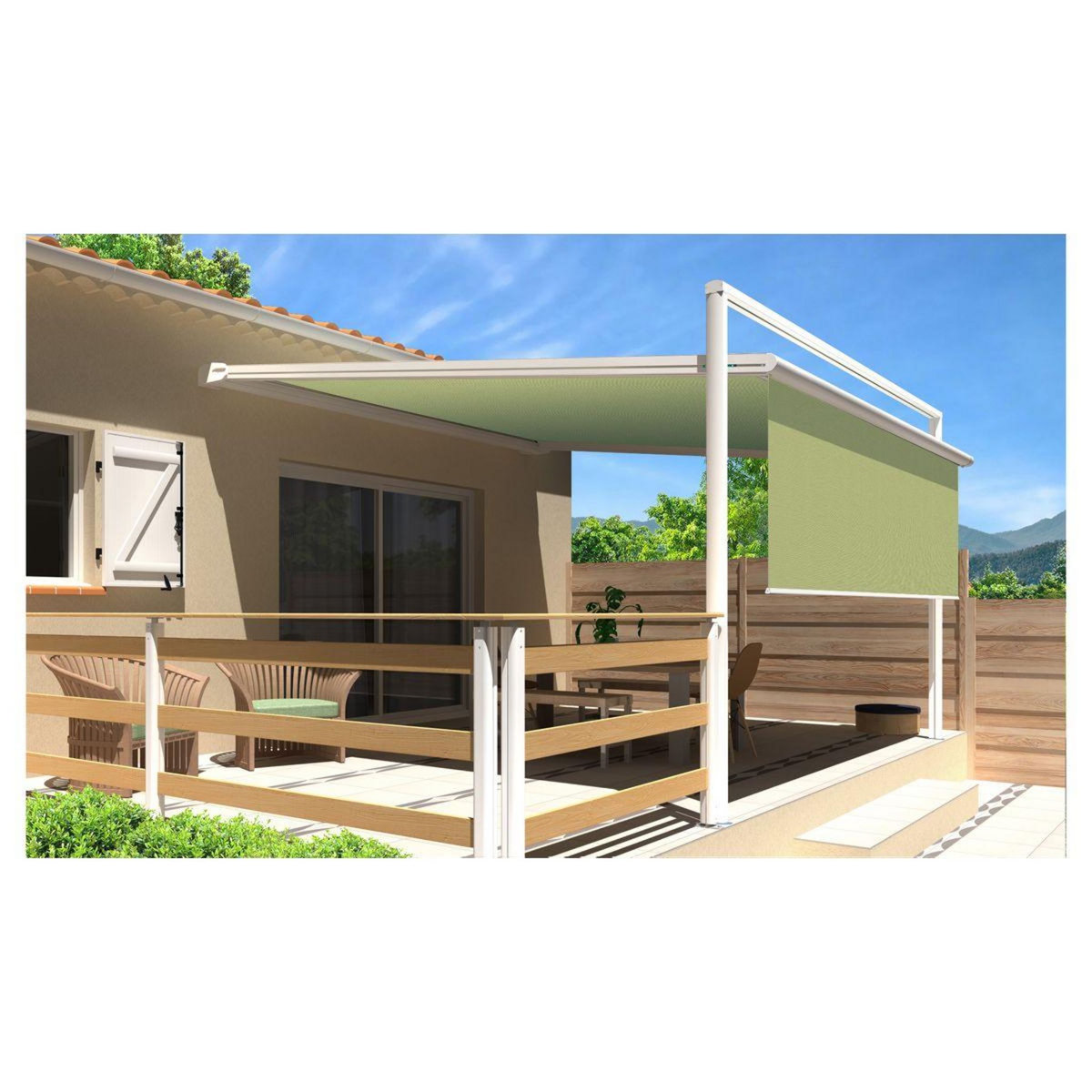 SUNSTYL Pergola blanche motorisée 4x4x1,50m avec lambrequins MELODIE