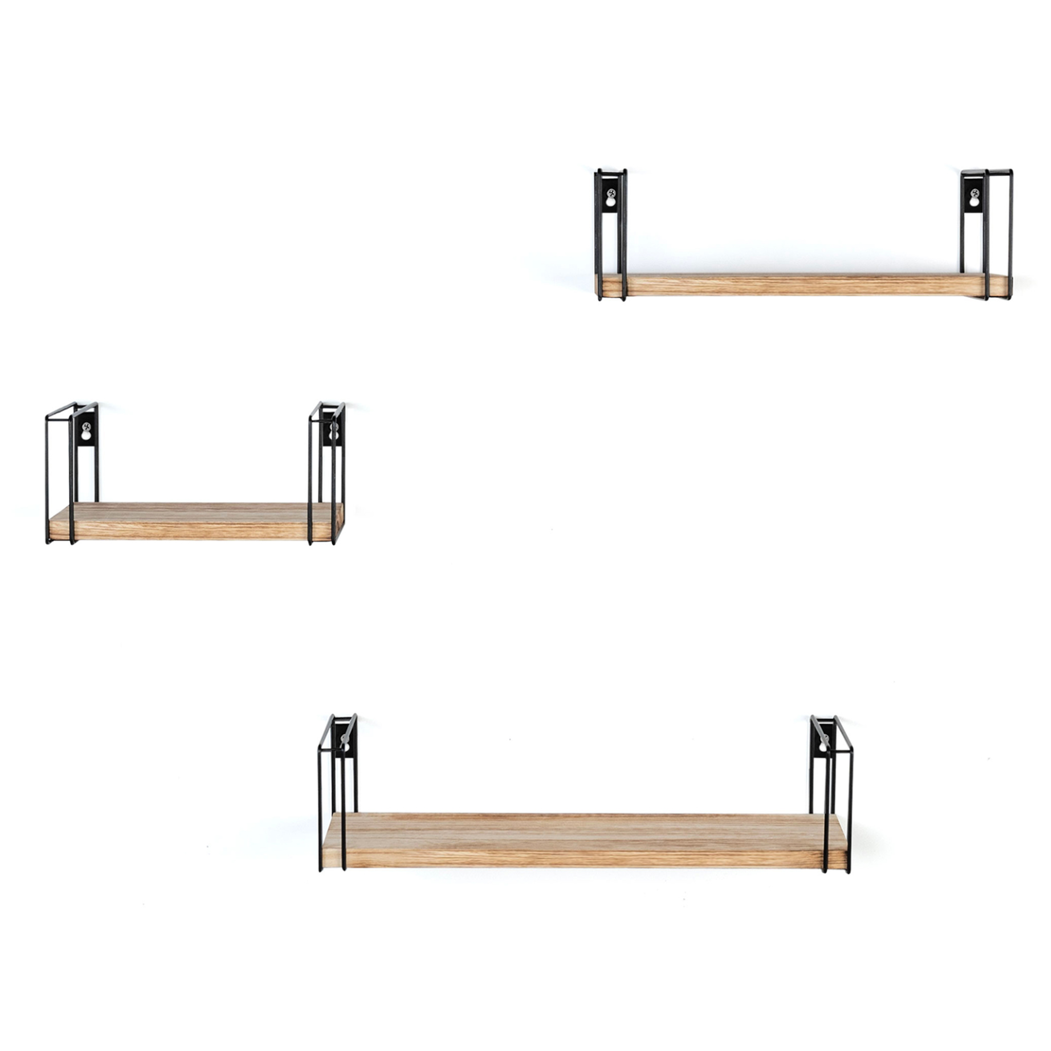 Voir la diapositive 3 : ID MARKET Lot de 3 étagères murales lily bois et métal design industriel
