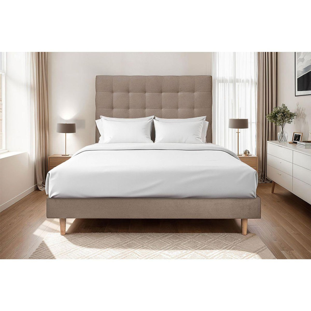 Sommeil de Plomb Lit avec tête de lit capitonnée velours et sommier kit - Hauteur totale : 29cm